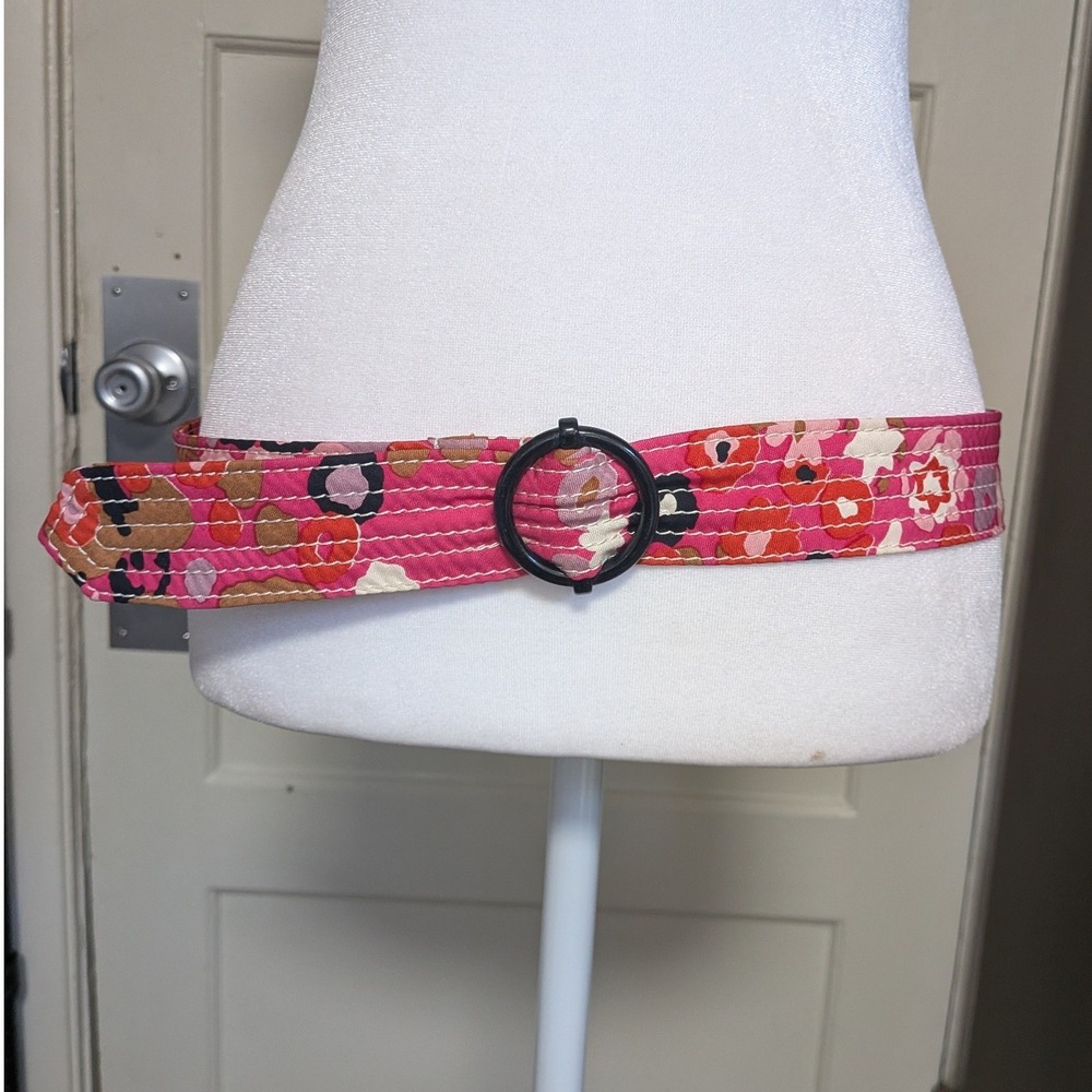 J.Crew Spring 2008 Pink Floral 100% Silk D-Ring Quilted Belt S/M